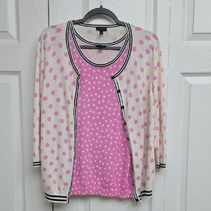 Talbots Pink Polka Dot Cardigan and Top Set